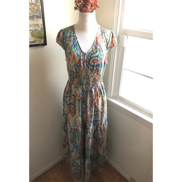 CUPSHE Women's Boho Paisley Maxi Dress V Neck Cap Sleeve Size XL - Picture 2 of 4